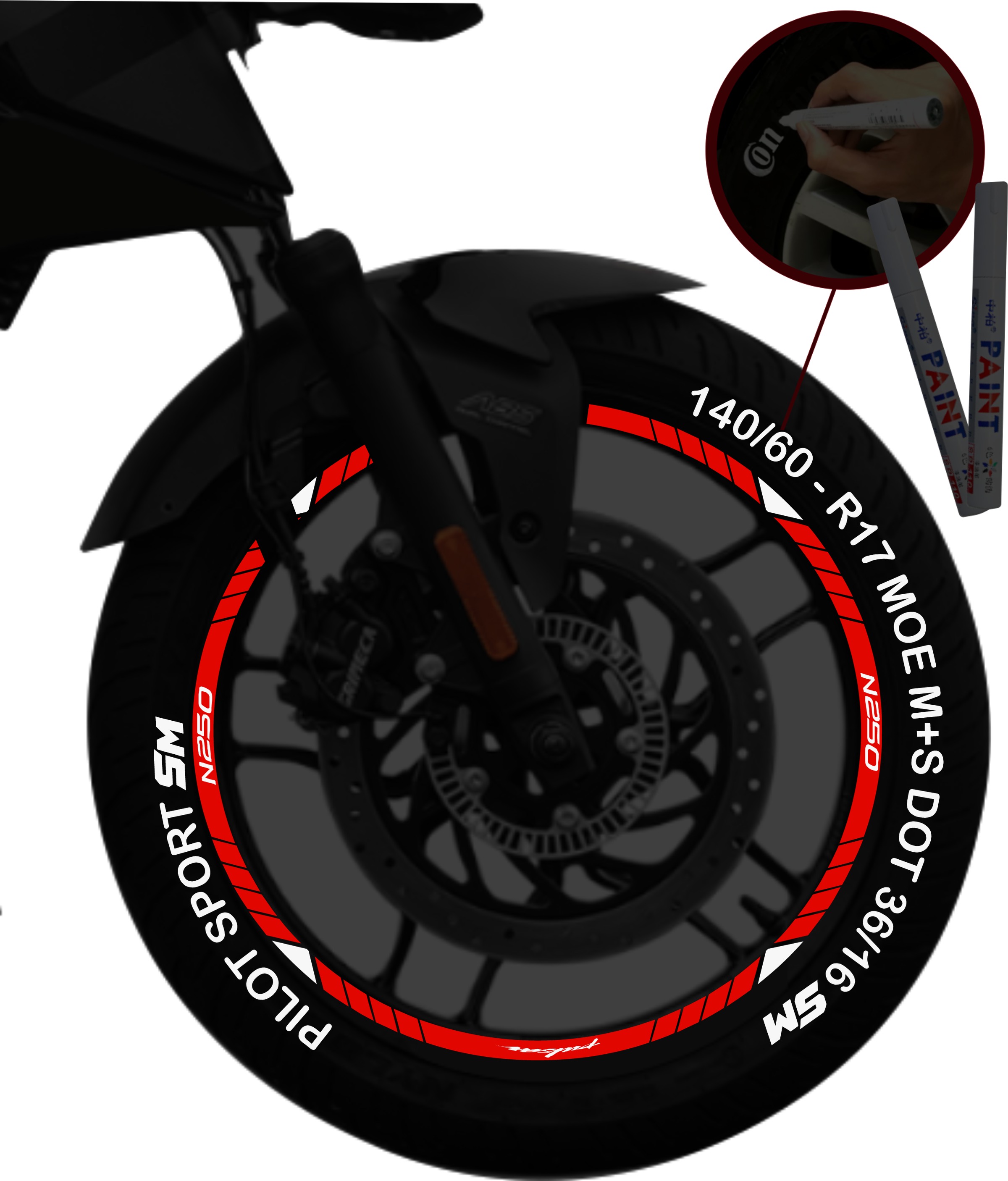 Bajaj Pulsar N250 + 2 Plumones kit de stickers para rines SKU2027