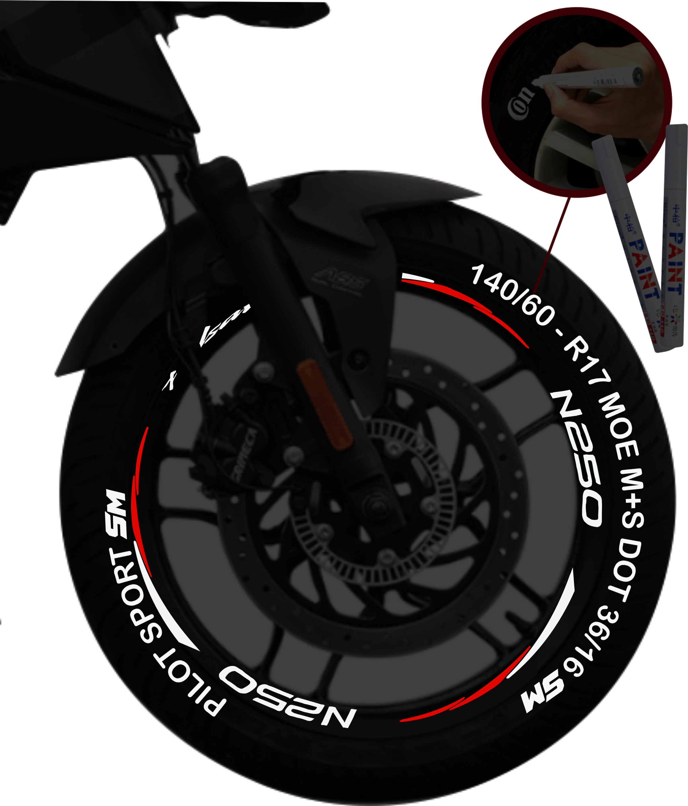 Bajaj Pulsar N250 + 2 Plumones kit de stickers para rines SKU2035