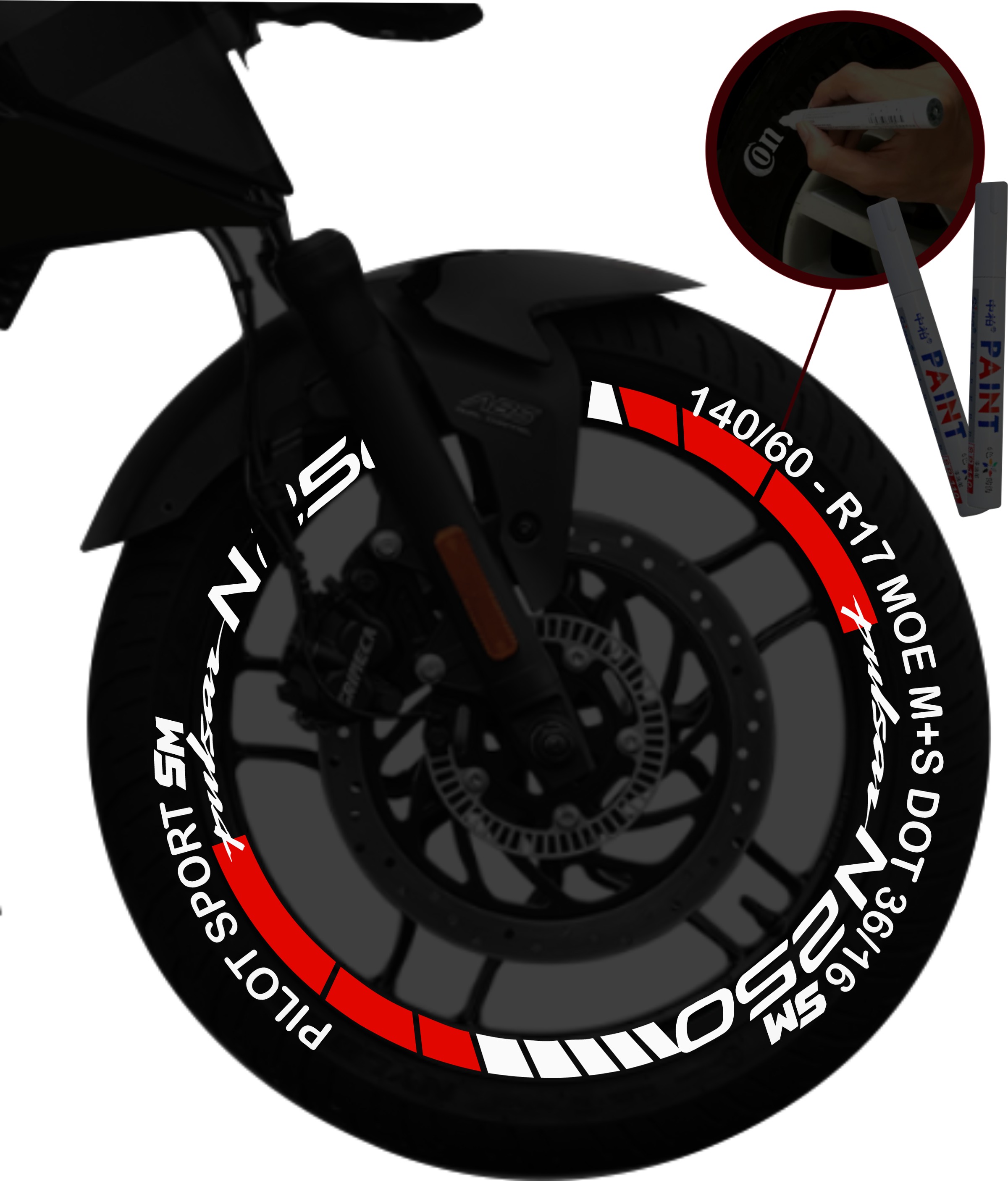Bajaj Pulsar N250 + 2 Plumones kit de stickers para rines SKU2036