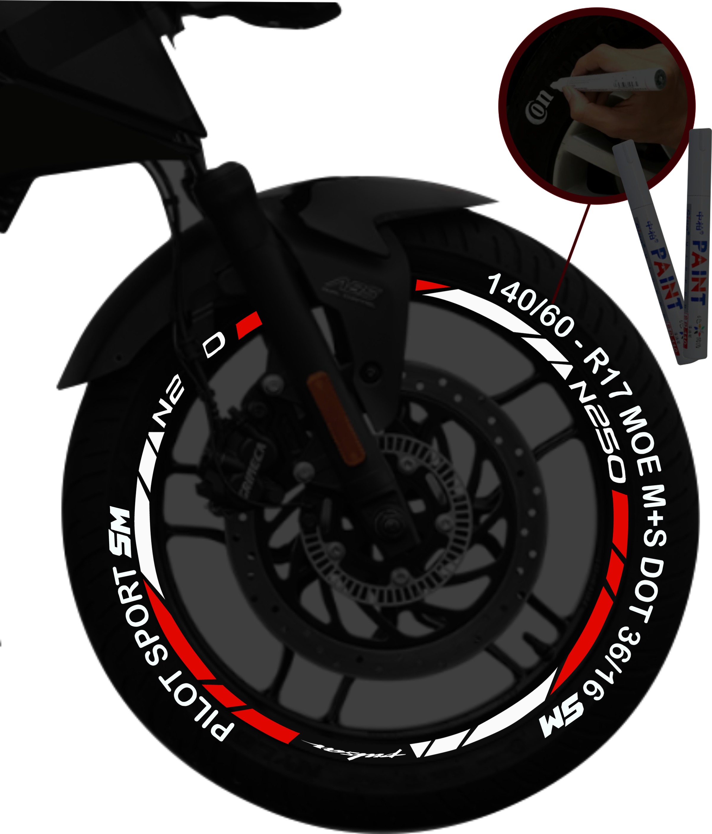 Bajaj Pulsar N250 + 2 Plumones kit de stickers para rines SKU2037