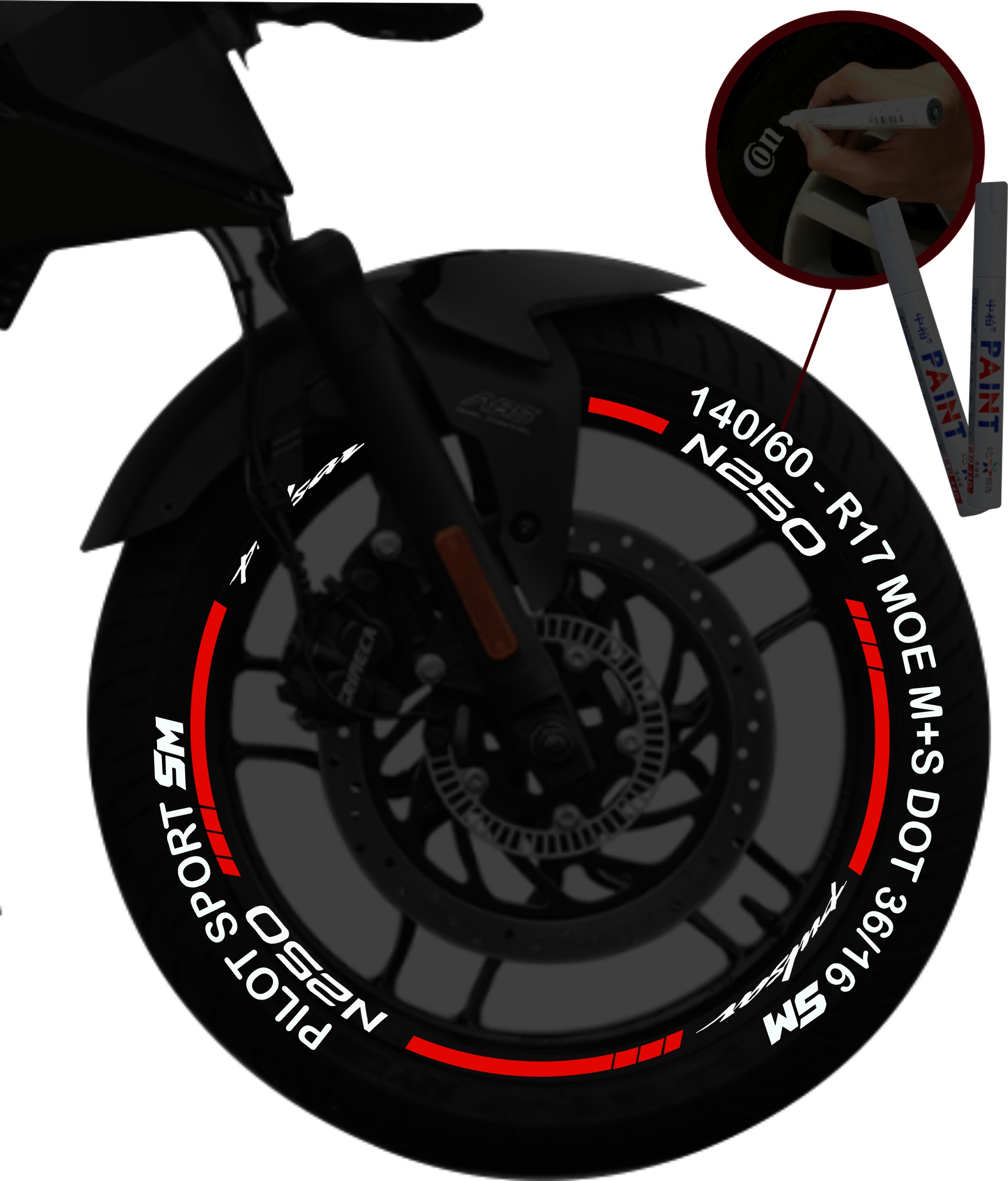 Bajaj Pulsar N250 + 2 Plumones kit de stickers para rines SKU2038