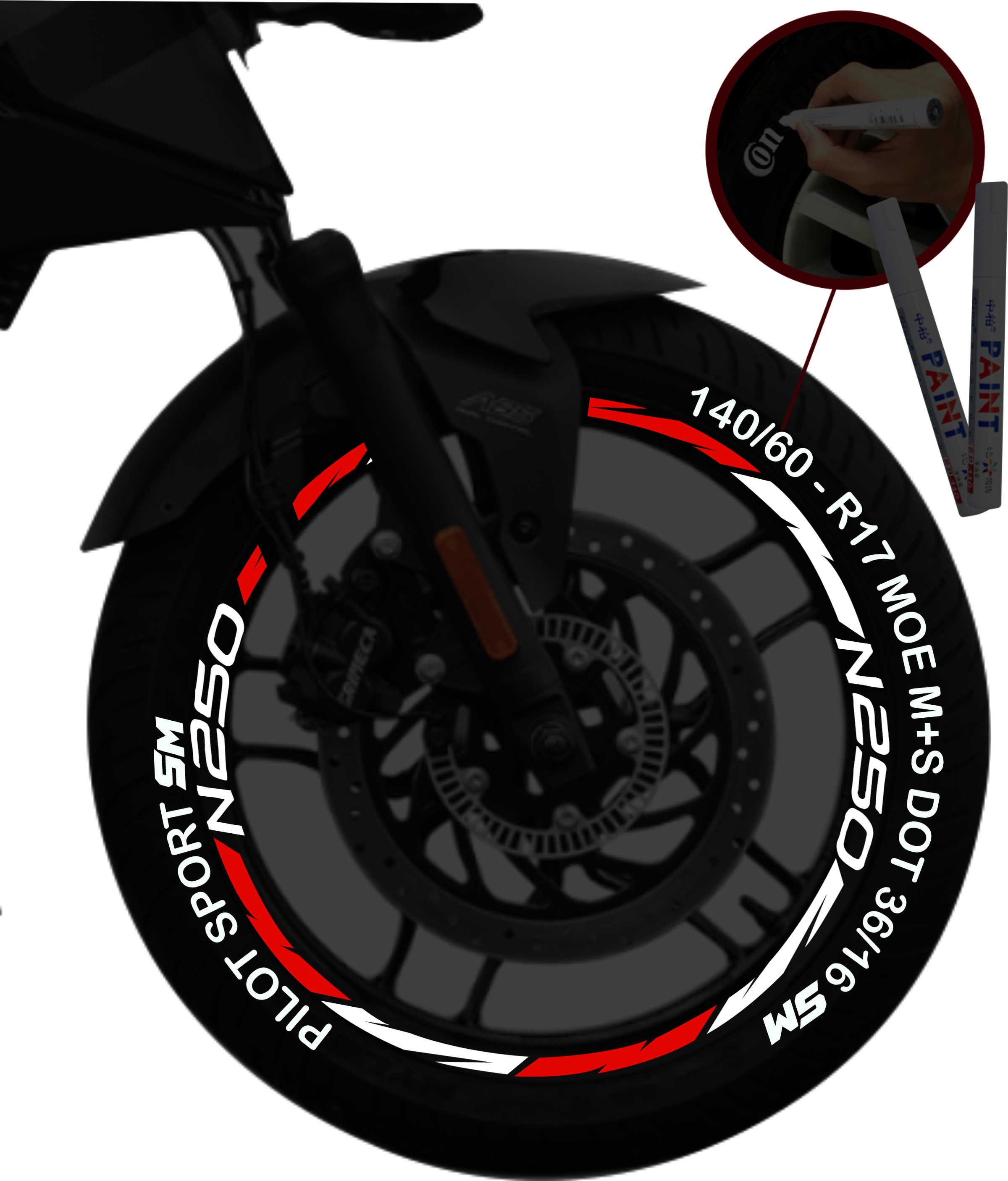 Bajaj Pulsar N250 + 2 Plumones kit de stickers para rines SKU2042