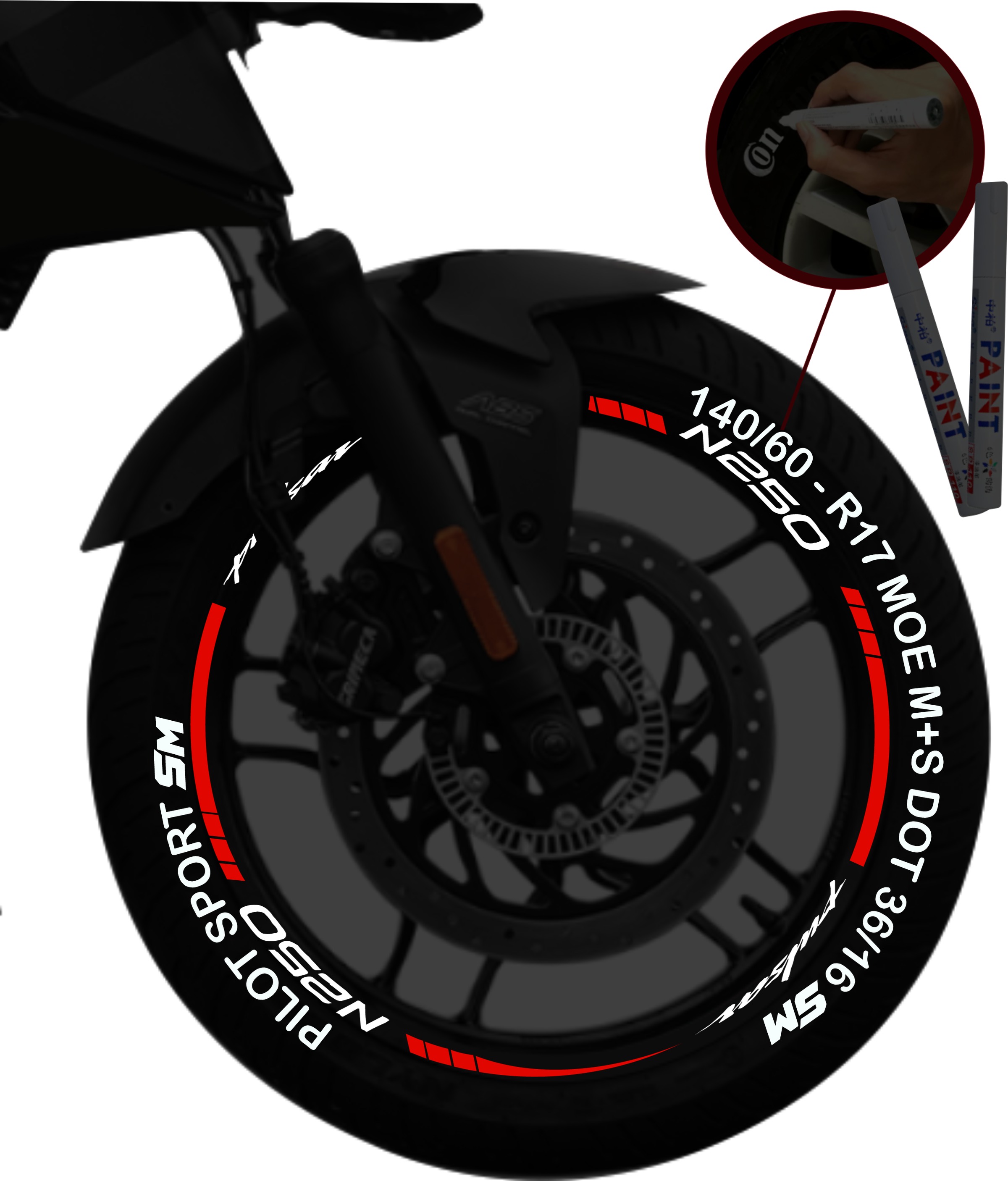 Bajaj Pulsar N250 + 2 Plumones kit de stickers para rines SKU2043