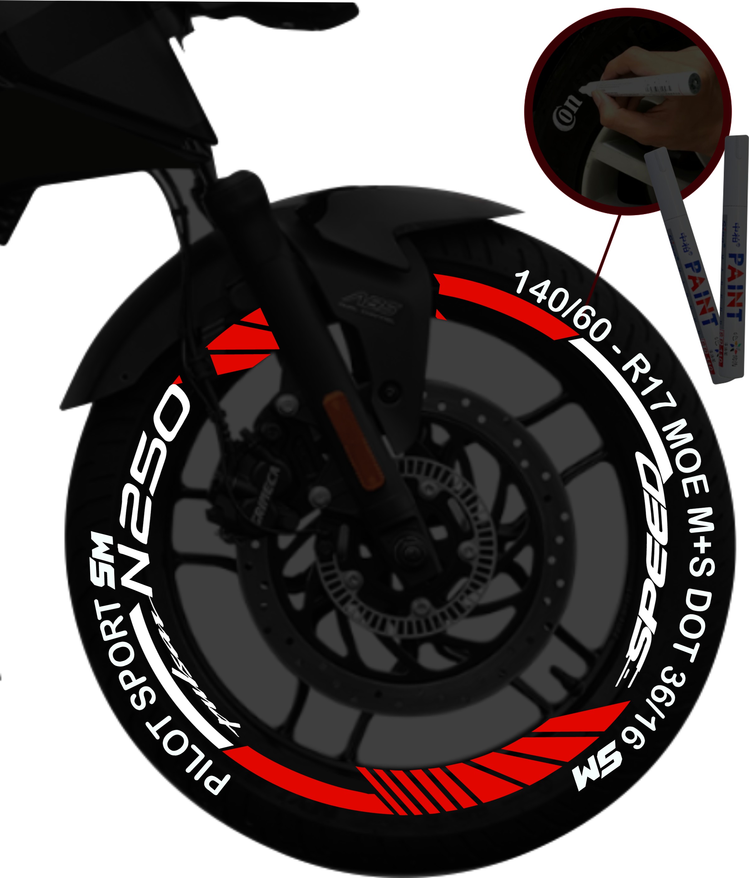 Bajaj Pulsar N250 + 2 Plumones kit de stickers para rines SKU2044