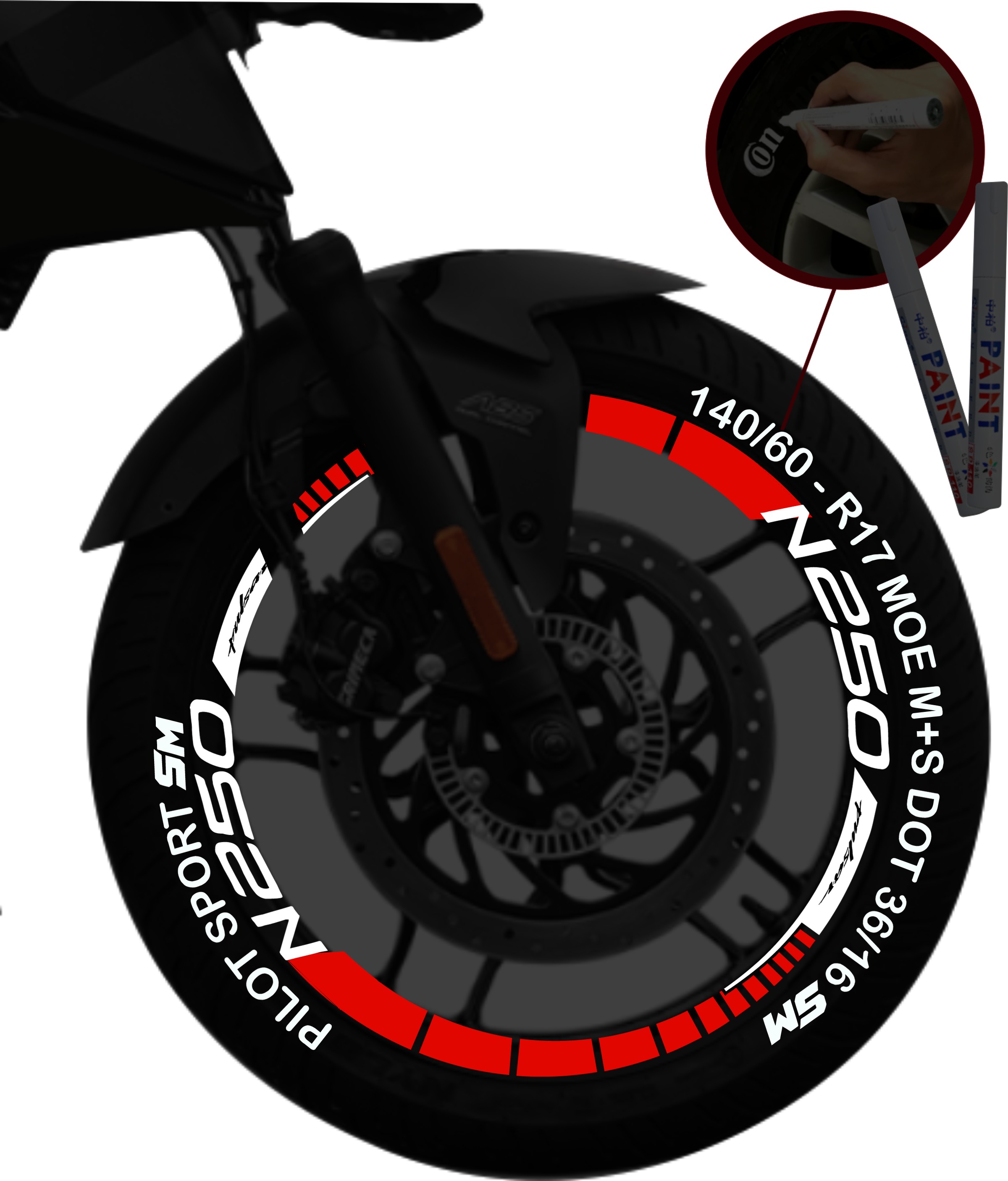Bajaj Pulsar N250 + 2 Plumones kit de stickers para rines SKU2045