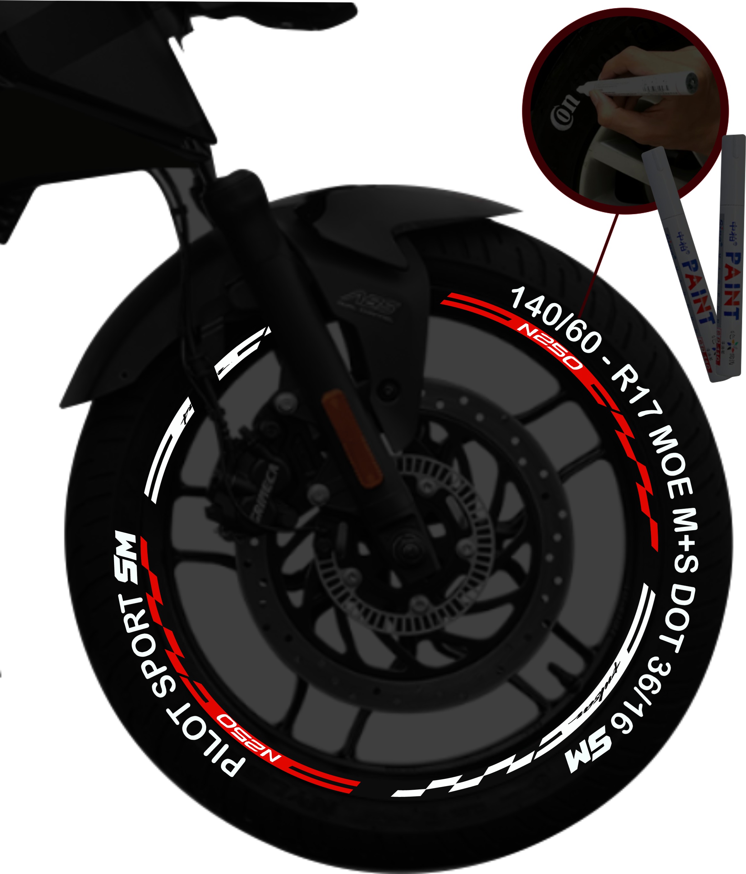 Bajaj Pulsar N250 + 2 Plumones kit de stickers para rines SKU2046
