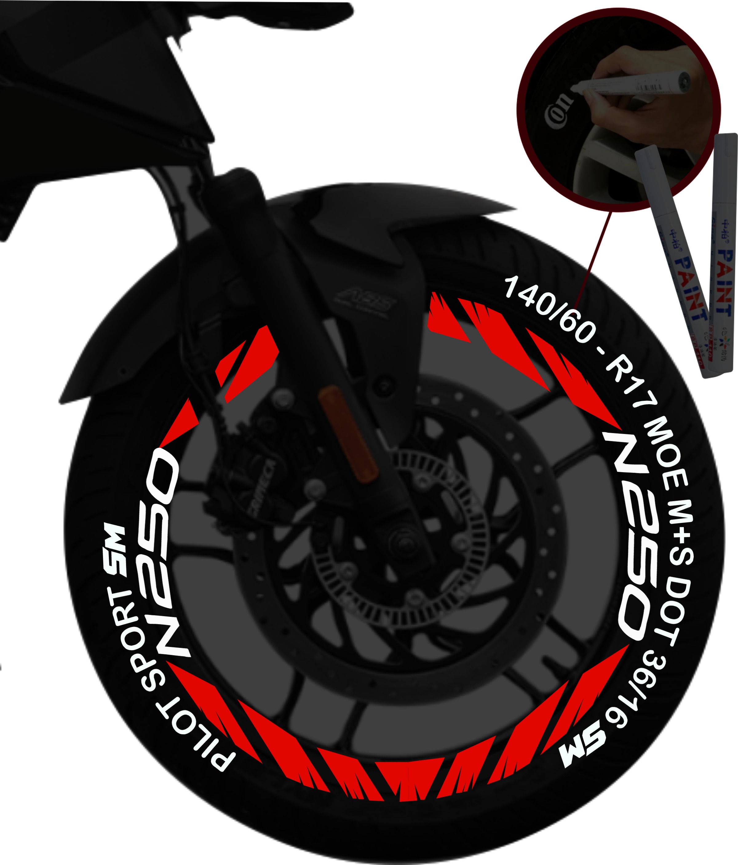 Bajaj Pulsar N250 + 2 Plumones kit de stickers para rines SKU2047