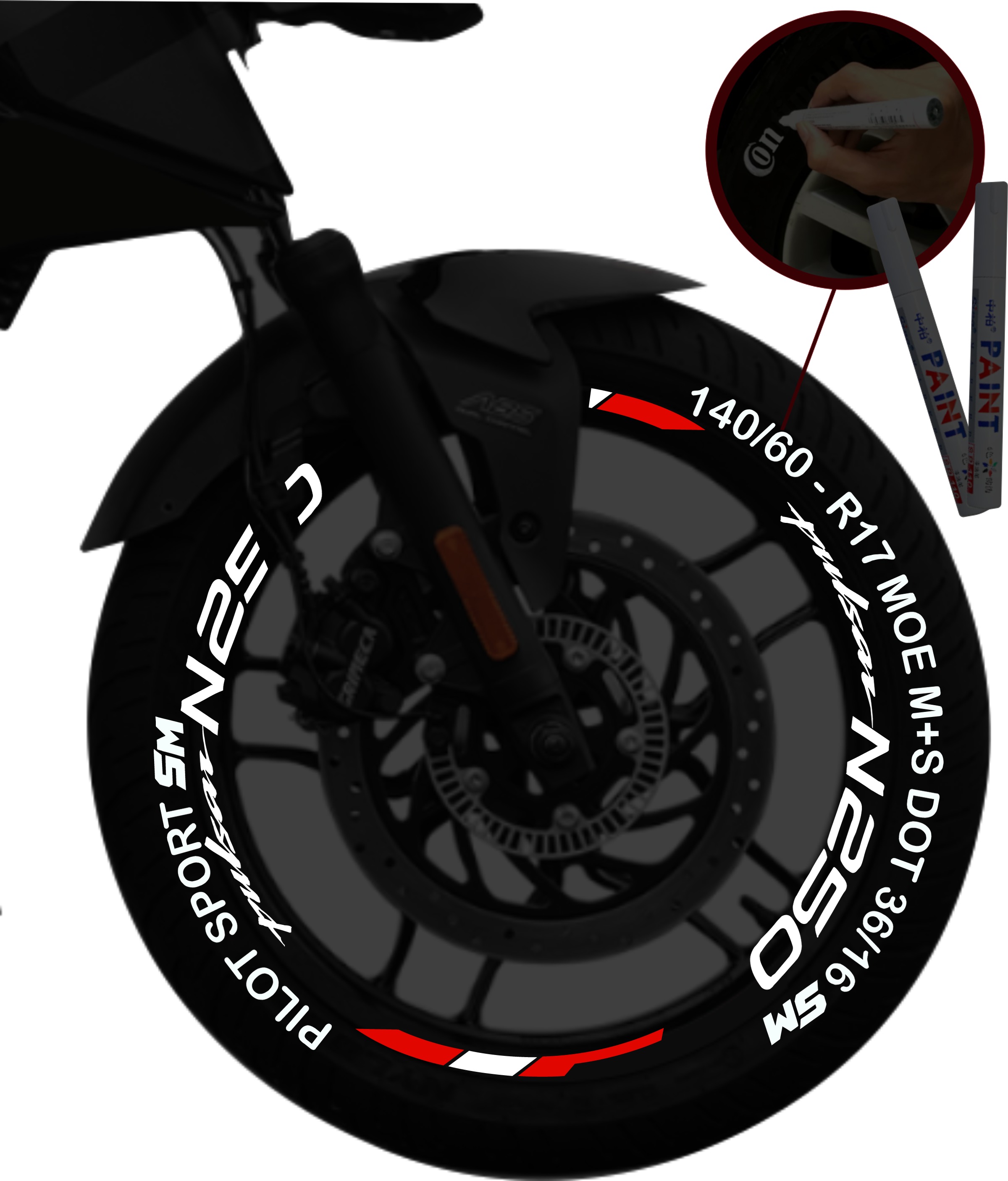 Bajaj Pulsar N250 + 2 Plumones kit de stickers para rines SKU2048