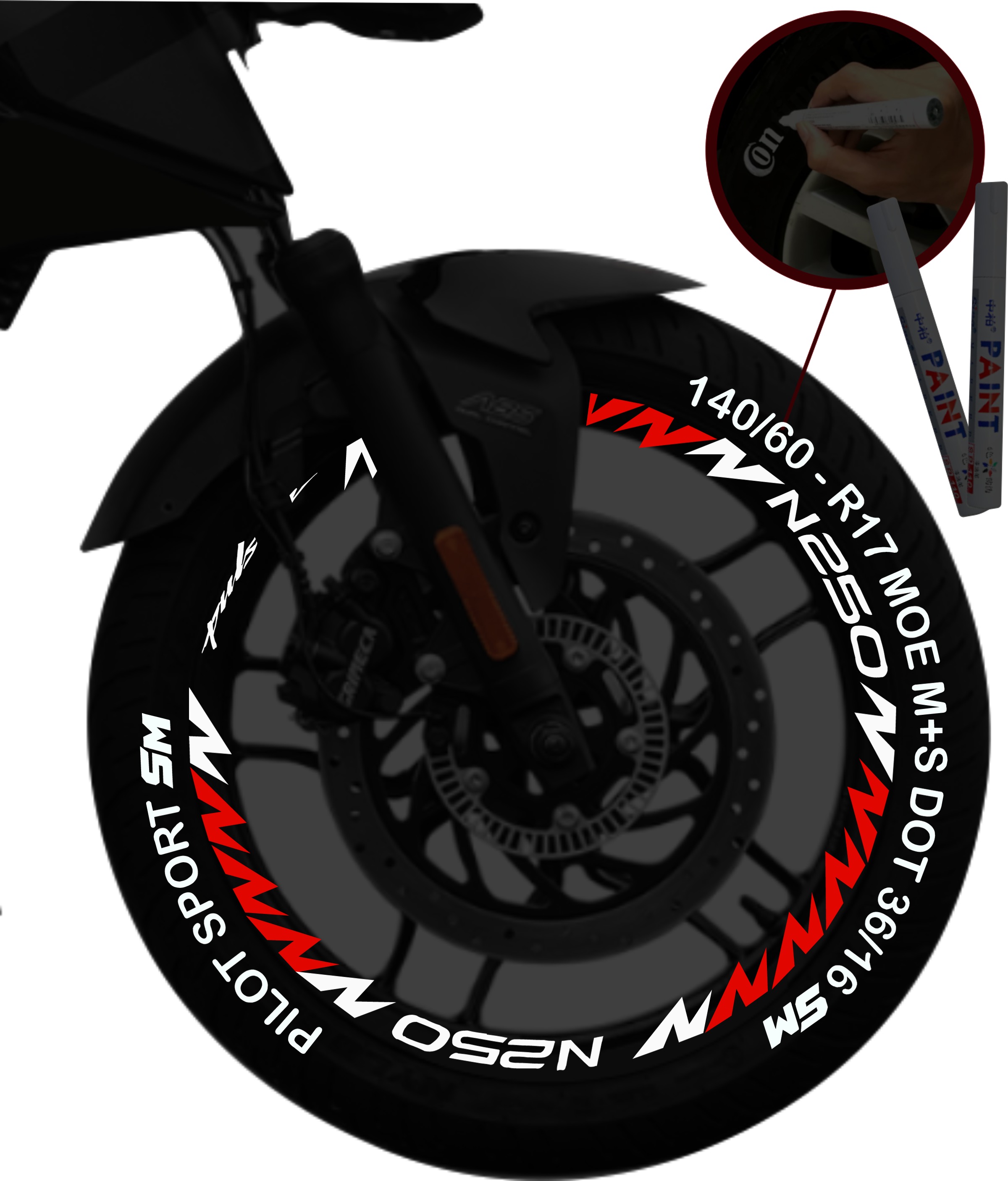 Bajaj Pulsar N250 + 2 Plumones kit de stickers para rines SKU2049