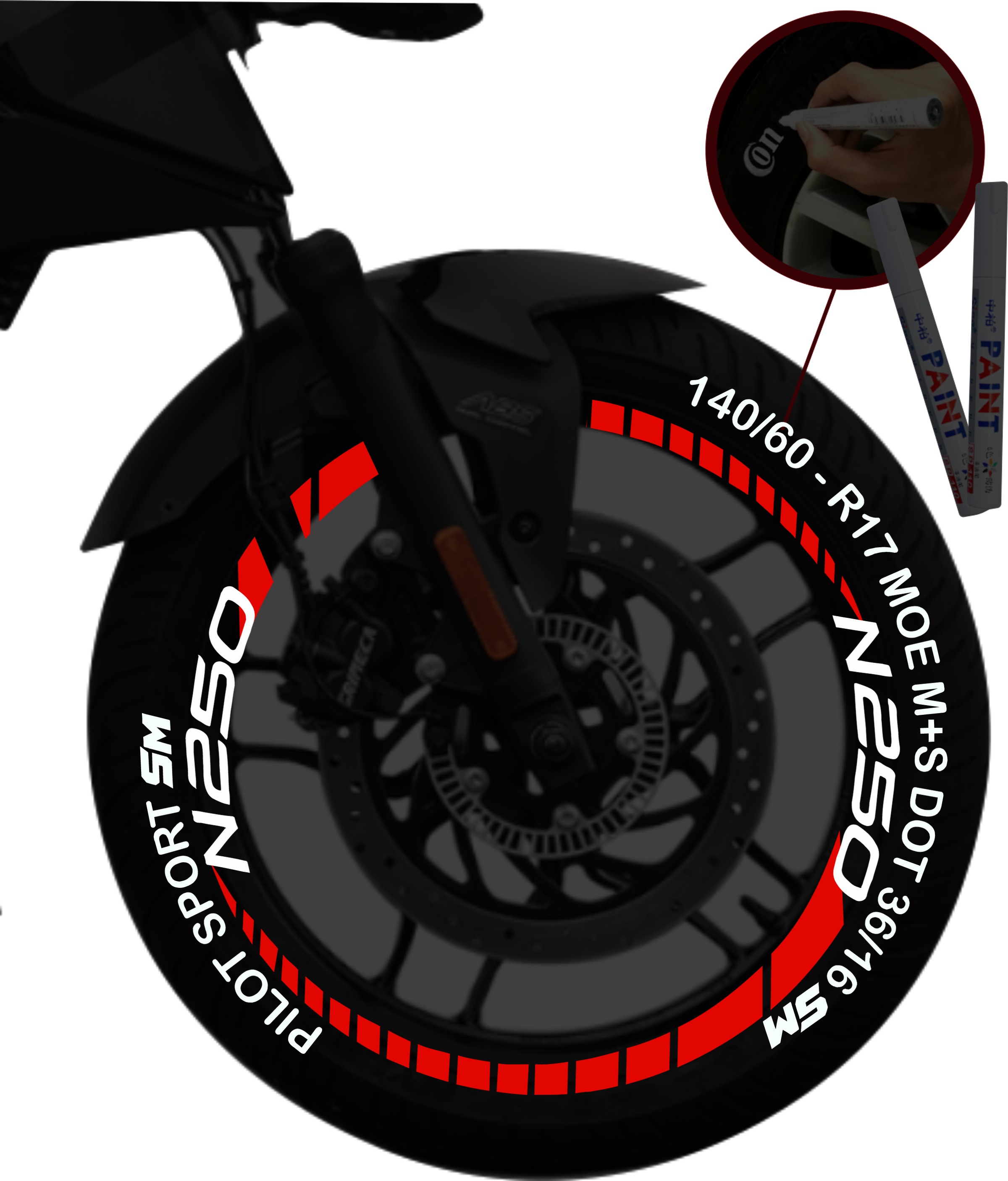 Bajaj Pulsar N250 + 2 Plumones kit de stickers para rines SKU2050